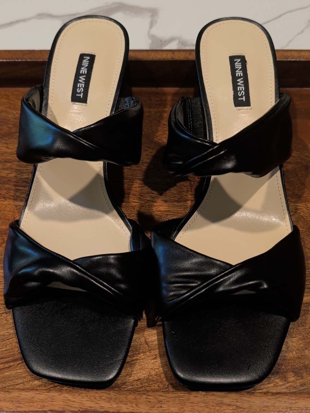 NINE WEST  Size 11M-Black Twisted Double-Strap Slide Mules